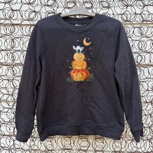 Holiday Edition Halloween Jackolantern embroidered Spooky Cat Black Sweatshirt S